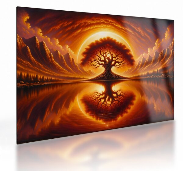 Tablou pe sticlă – Arbore în soare sângeriu (70x50 cm)