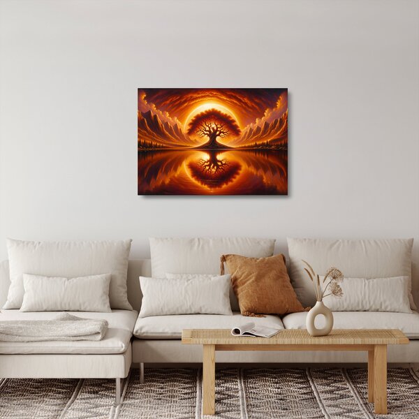 Tablou pe sticlă – Arbore în soare sângeriu (70x50 cm)