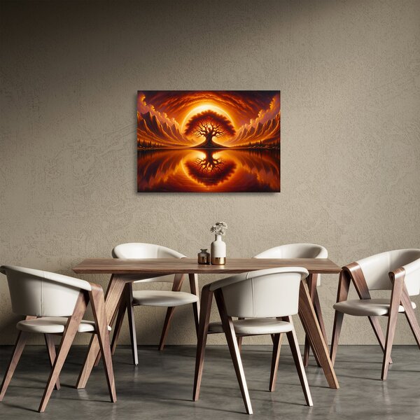 Tablou pe sticlă – Arbore în soare sângeriu (70x50 cm)