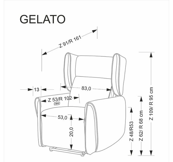 Fotoliu recliner GELATO, gri, stofa clasica, 83x91/161x95/109 cm