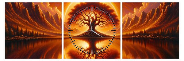 Tablou – Arbore în soare sângeriu (cu ceas) (90x30 cm)