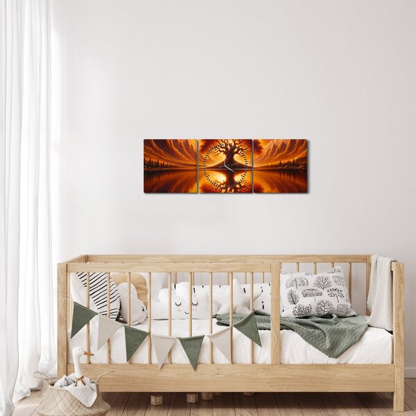 Tablou – Arbore în soare sângeriu (cu ceas) (90x30 cm)