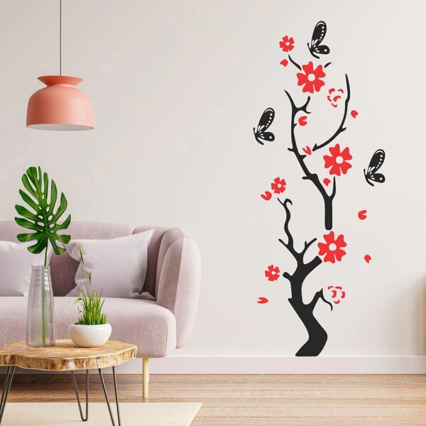 Sticker perete Copac cu flori si fluturi