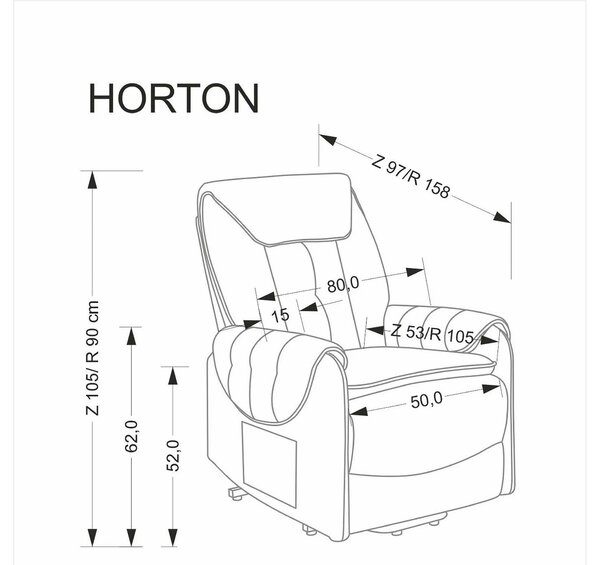 Fotoliu recliner HORTON, stofa catifelata gri - Mavel 14, 80x97/158x90