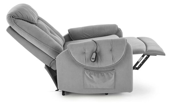 Fotoliu recliner HORTON, stofa catifelata gri - Mavel 14, 80x97/158x90