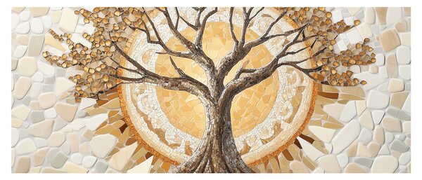 Tablou – Arborele vieții auriu în mozaic (120x50 cm)