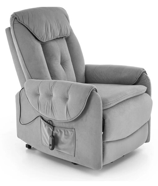 Fotoliu recliner HORTON, stofa catifelata gri - Mavel 14, 80x97/158x90