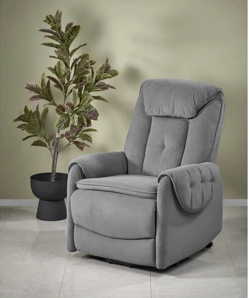 Fotoliu recliner HORTON, stofa catifelata gri - Mavel 14, 80x97/158x90