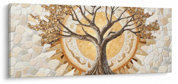 Tablou – Arborele vieții auriu în mozaic (120x50 cm)