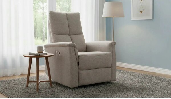 Fotoliu recliner NEPTUN, bej, stofa clasica/metal, 76x94/160x96 cm