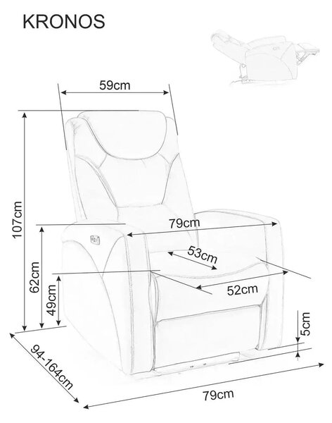 Fotoliu recliner KRONOS, stofa catifelata cappuccino - Bluvel 38, 79x9
