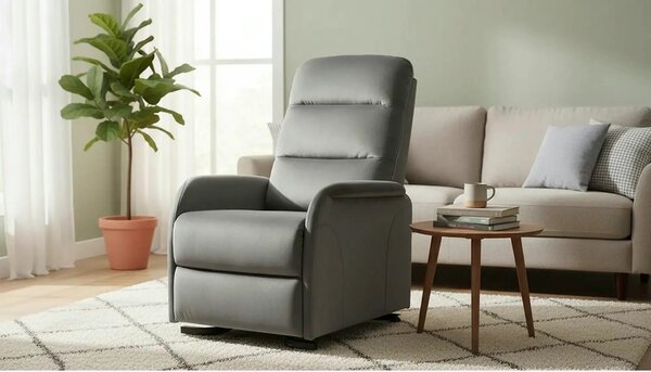 Fotoliu recliner KRONOS, stofa catifelata gri - Bluvel 14, 79x94/160x1