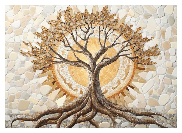 Tablou pe sticlă – Arborele vieții auriu în mozaic (70x50 cm)