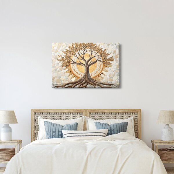 Tablou – Arborele vieții auriu în mozaic (90x60 cm)