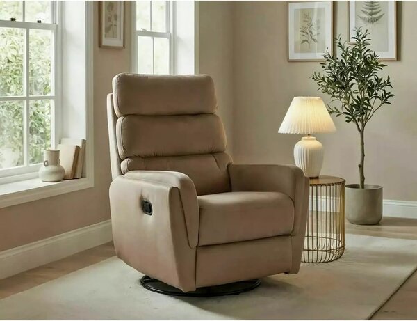 Fotoliu recliner ARGOS, stofa catifelata bej - Bluvel 28, 78x84/162x10