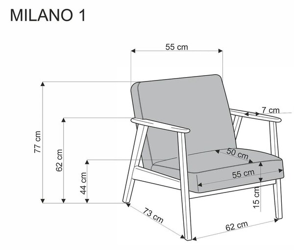 Fotoliu MILANO 1S, stofa catifelatala gri - Castel 93, 65x77x77 cm