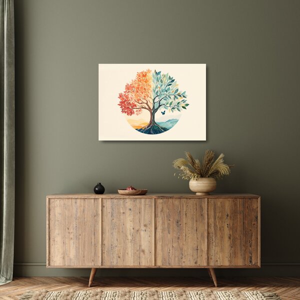 Tablou pe sticlă – Arbore dual cu fluture (70x50 cm)