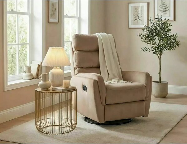 Fotoliu recliner ARGOS, stofa catifelata bej - Bluvel 28, 78x84/162x10