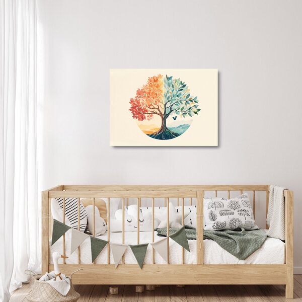 Tablou pe sticlă – Arbore dual cu fluture (70x50 cm)