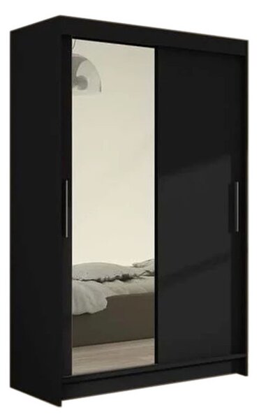 Dulap dormitor cu uşi glisante FLORIA VI cu oglindă, 120x200x58, negru mat