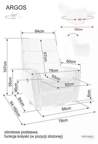 Fotoliu recliner ARGOS, stofa catifelata bej - Bluvel 28, 78x84/162x10
