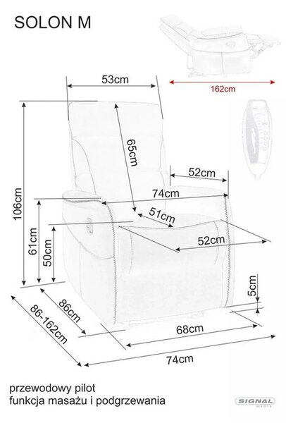 Fotoliu recliner SOLON M, stofa catifelata cappuccino - Bluvel 38, 74x