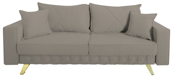 Canapea extensibila Alisson, cu lada de depozitare si picioare aurii, stofa p86 gri deschis, 230x105x80