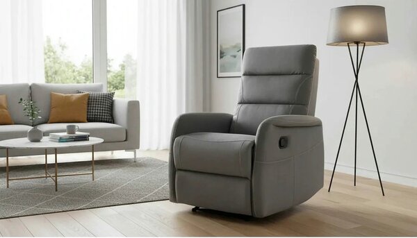 Fotoliu recliner SOLON M, stofa catifelata gri - Bluvel 14, 74x86/162x