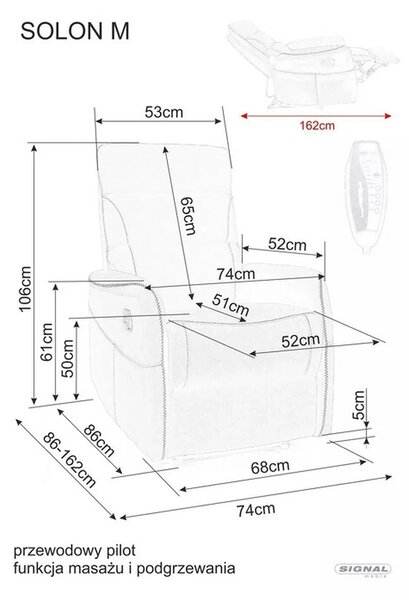 Fotoliu recliner SOLON M, stofa clasica bej - Brego 34, 74x86/162x106