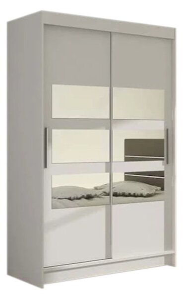 Dulap dormitor cu uşi glisante FLORIA V cu oglindă, 120x200x58, alb mat