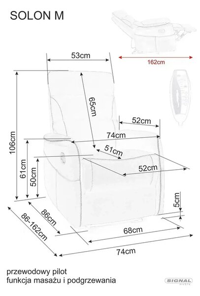 Fotoliu recliner SOLON M, stofa clasica gri inchis - Brego 18, 74x86/1