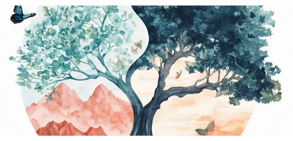 Tablou – Arbore acvarelă plin de viață (120x50 cm)