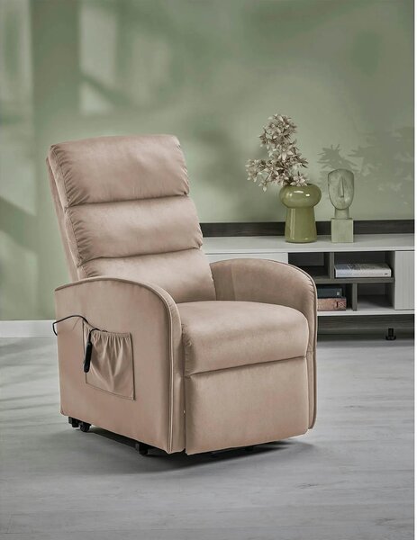 Fotoliu recliner MARONI, stofa catifelata bej - Bluvel 40, 62x92/165x1