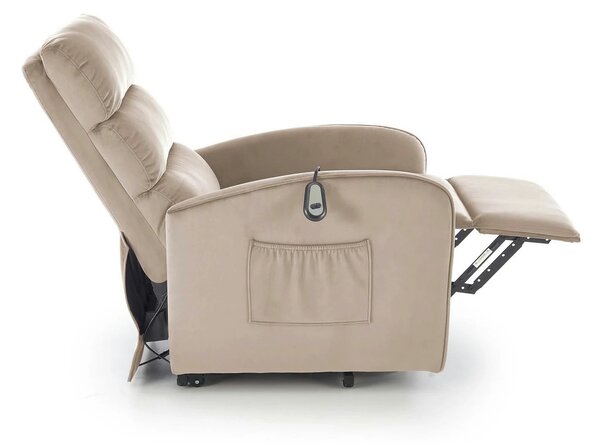 Fotoliu recliner MARONI, stofa catifelata bej - Bluvel 40, 62x92/165x1