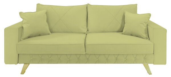Canapea extensibila Alisson, cu lada de depozitare si picioare aurii, catifea v34 verde ou de rata, 230x105x80