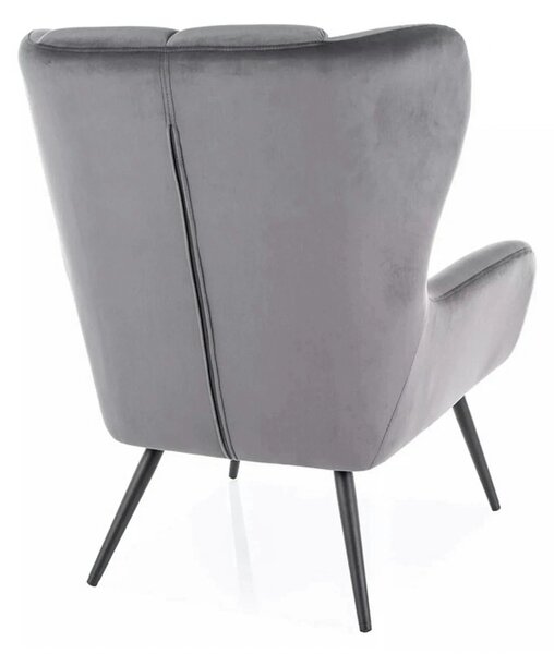 Fotoliu LOUIS, stofa catifelata gri - Bluvel 14, 75x87x91 cm