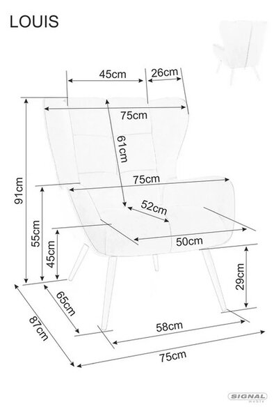 Fotoliu LOUIS, stofa catifelata bej - Bluvel 28, 75x87x91 cm