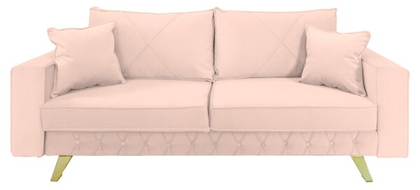 Canapea extensibila Alisson, cu lada de depozitare si picioare aurii, catifea v61 roz pal, 230x105x80