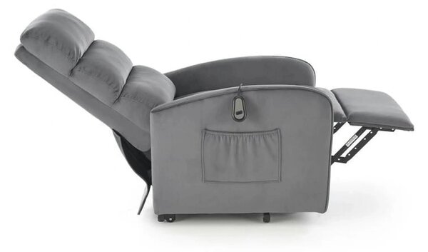 Fotoliu recliner MARONI, stofa catifelata gri - Bluvel 14, 62x92/165x1