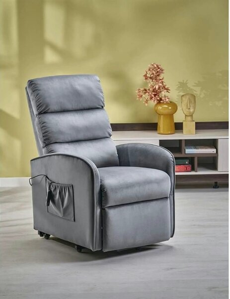 Fotoliu recliner MARONI, stofa catifelata gri - Bluvel 14, 62x92/165x1