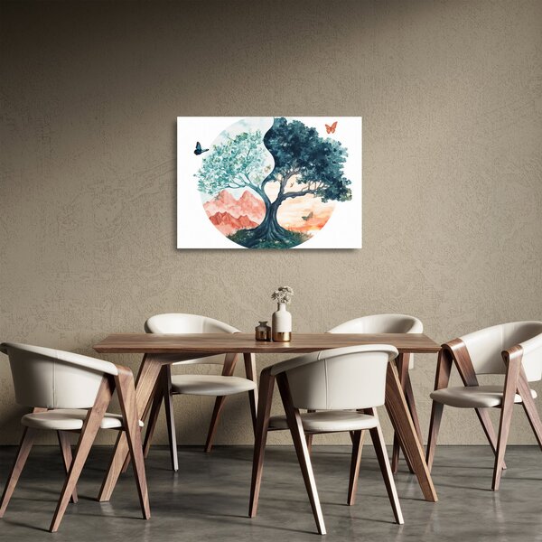 Tablou pe sticlă – Arbore acvarelă plin de viață (70x50 cm)