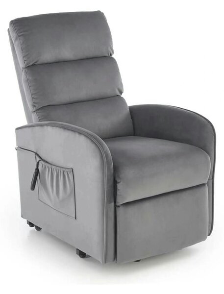 Fotoliu recliner MARONI, stofa catifelata gri - Bluvel 14, 62x92/165x1