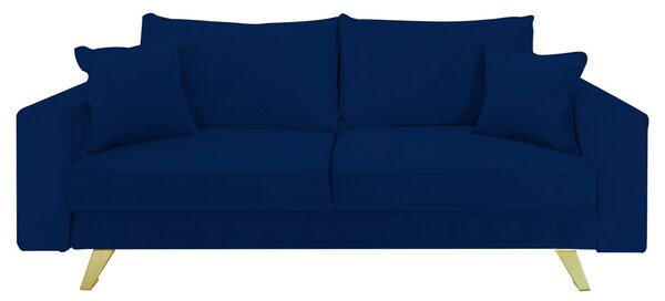 Canapea extensibila Alisson, cu lada de depozitare si picioare aurii, catifea v79 bleumarin, 230x105x80