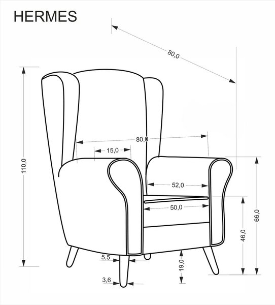 Fotoliu HERMES, stofa gri - Markos 14/22, 80x80x110 cm
