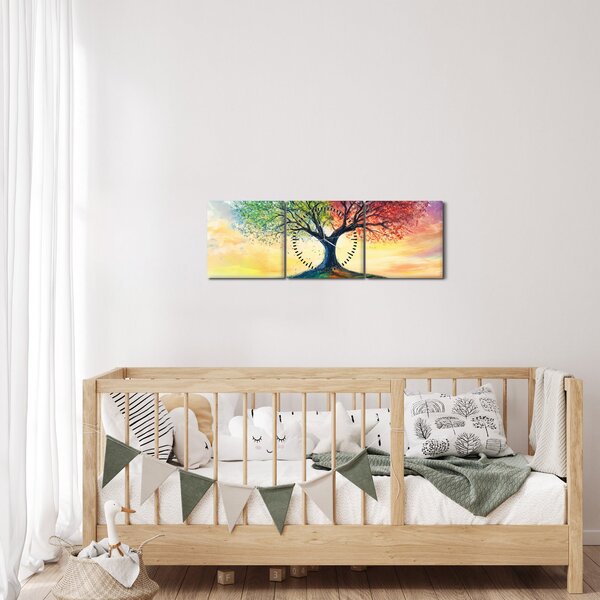 Tablou – Arbore pictat al anotimpurilor (cu ceas) (90x30 cm)