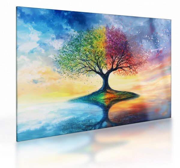 Tablou pe sticlă – Arbore pictat al anotimpurilor (70x50 cm)