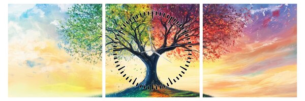 Tablou – Arbore pictat al anotimpurilor (cu ceas) (90x30 cm)