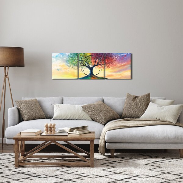 Tablou – Arbore pictat al anotimpurilor (cu ceas) (90x30 cm)