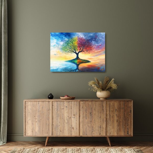 Tablou pe sticlă – Arbore pictat al anotimpurilor (70x50 cm)