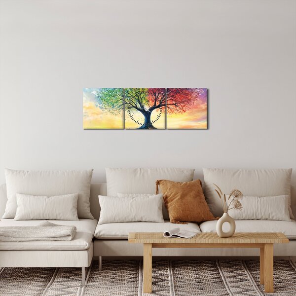Tablou – Arbore pictat al anotimpurilor (cu ceas) (90x30 cm)
